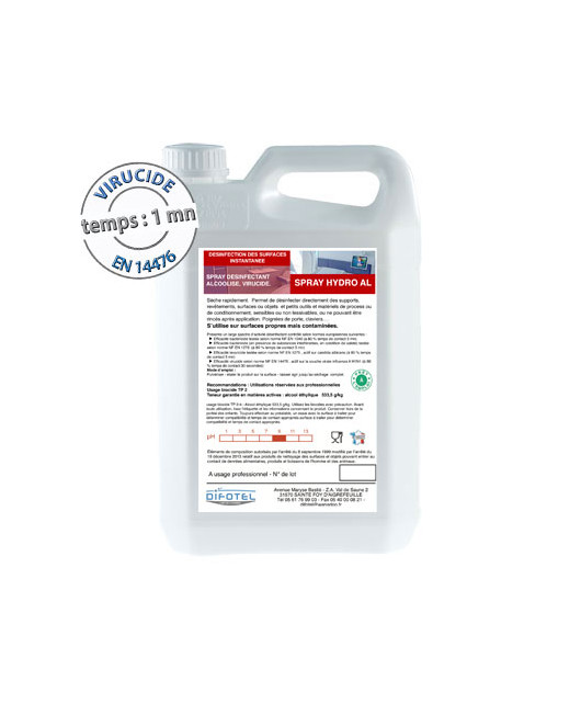 Spray hydro AL désinfectant instantané sans rinçage - Virucide Spray hydro AL désinfectant instantané sans rinçage - Virucide