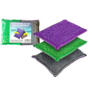 Eponge microfibre grattante bi-faces lot de 2 Eponge microfibre grattante bi-faces lot de 2