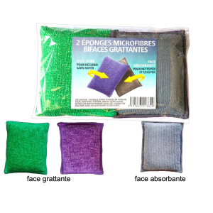 Eponge microfibre grattante bi-faces lot de 2 Eponge microfibre grattante bi-faces lot de 2