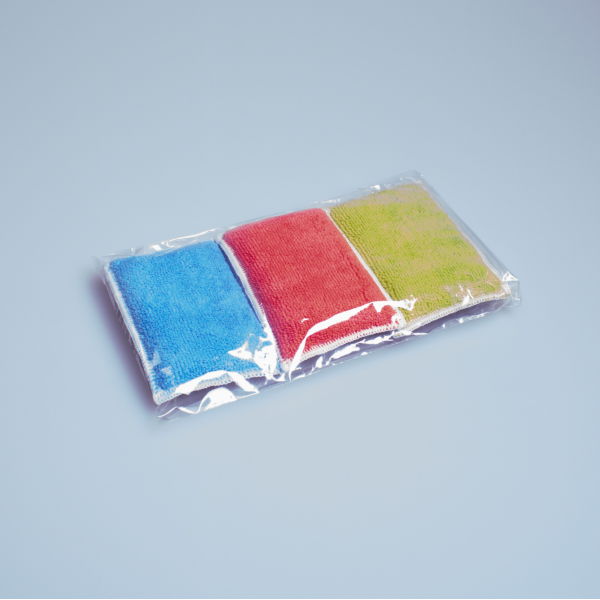 Eponge grattante bi-faces Bleu/Rose/Vert/Gris - lot de 3 Eponge grattante bi-faces Bleu/Rose/Vert/Gris - lot de 3