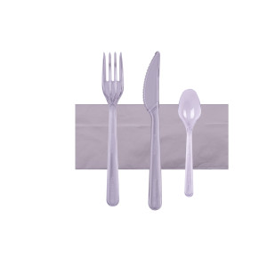 Kit couverts réutilisable cristal luxe 4 en 1 : couteau, fourchette, cuillère à dessert et serviette