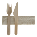 Kit couverts en bois 3 en 1 : couteau, fourchette et serviette
