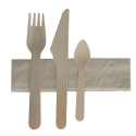 Kit couverts en bois 4 en 1 : couteau, fourchette, cuillère à dessert et serviette