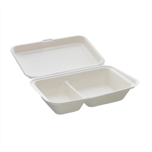 Boîte lunch compostable 2 compartiments en fibre de canne 500 ml