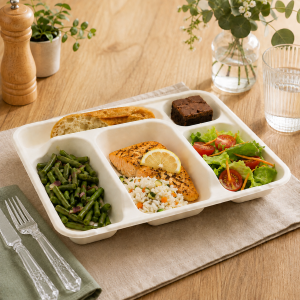 Plateau repas compostable 5 compartiments en fibre de canne