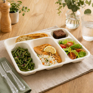 Plateau repas compostable 5 compartiments en fibre de canne