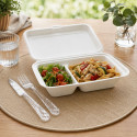 Boîte lunch compostable 2 compartiments en fibre de canne 500 ml