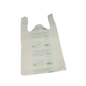 Sac à bretelles blanc compostable 26 + 12 x 45 cm – 14 microns